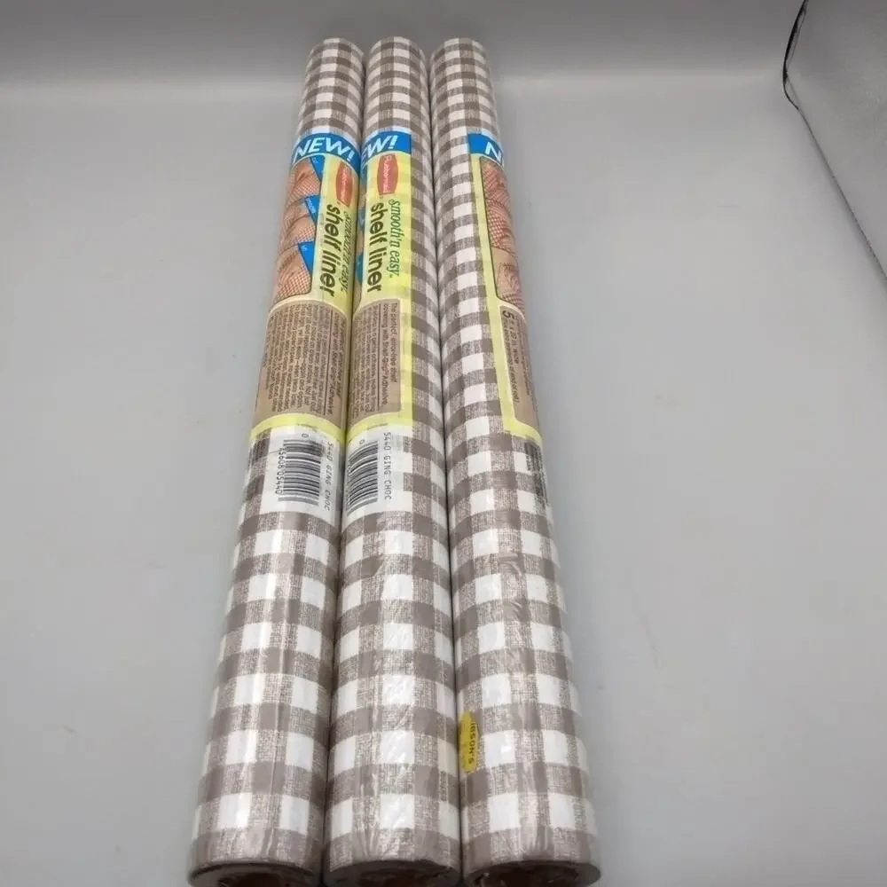 Rubbermaid Shelf & Drawer Liner w/ Tack Back 5’x20” Chocolate Gingham, Lot of 3